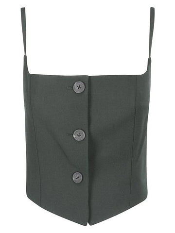 Cropped Stretch Wool Blazer Sleeveless Green - HELMUT LANG - BALAAN 1