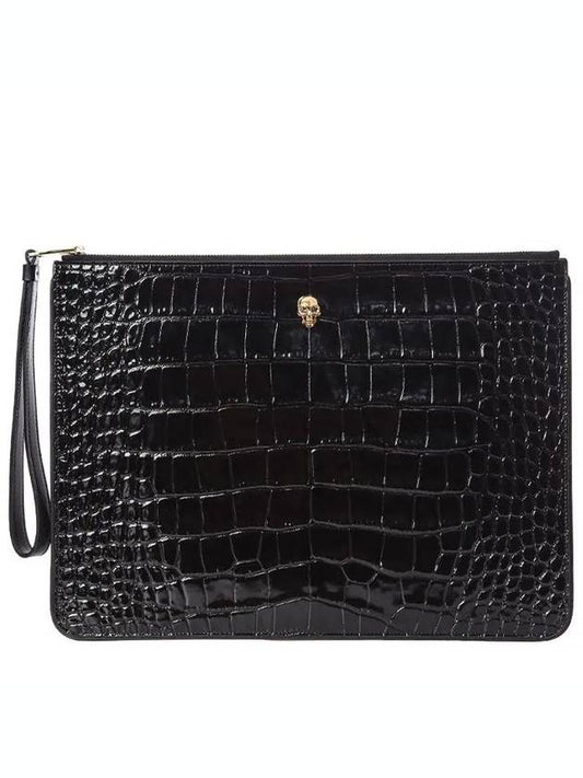 Women's Skull Zipper Clutch Bag Black - ALEXANDER MCQUEEN - BALAAN.