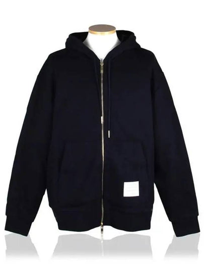 Center Back Stripe Cotton Zip Up Hoodie Navy - THOM BROWNE - BALAAN 2