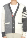 Men's Sustainable Classic Diagonal Wool Cardigan Tonal Grey - THOM BROWNE - BALAAN 3