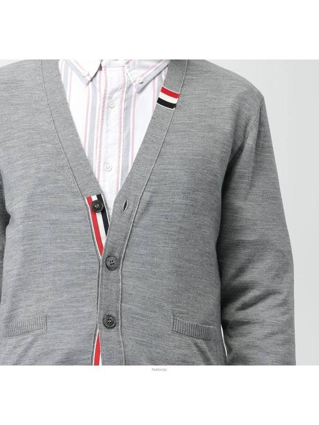 Men's Jersey Stitch V-Neck Cardigan Light Grey - THOM BROWNE - BALAAN 6