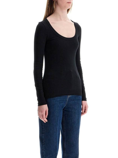 black organic cotton ribbed top with wide neckline - TOTEME - BALAAN 2