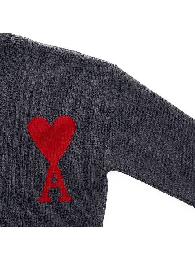 Big Heart Logo Wool Cardigan Grey - AMI - BALAAN 5