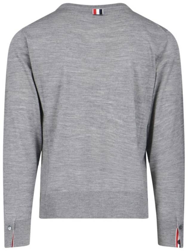 Intarsia Stitch Crew Neck Merino Wool Knit Top Light Grey - THOM BROWNE - BALAAN 4