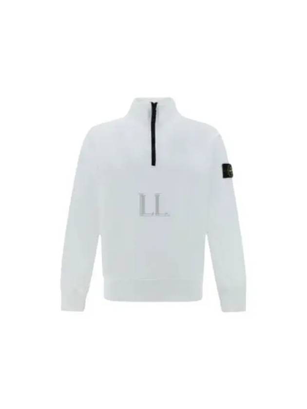 Logo Badge Half Zipper Cotton Fleece Knit Top White - STONE ISLAND - BALAAN 2