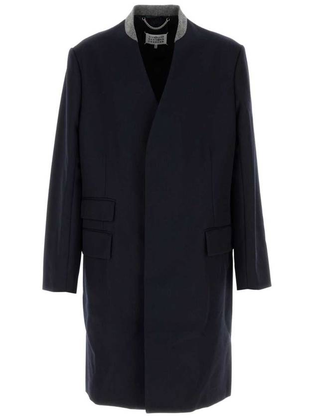 Stitched Collarless Wool Single Coat Navy - MAISON MARGIELA - BALAAN 2