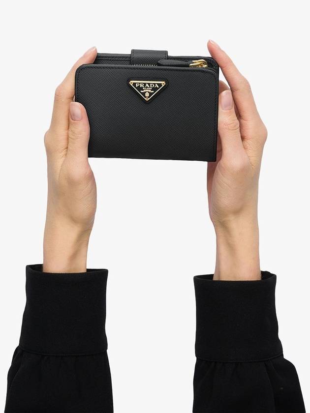 Small Saffiano Leather Half Wallet Black - PRADA - BALAAN 4