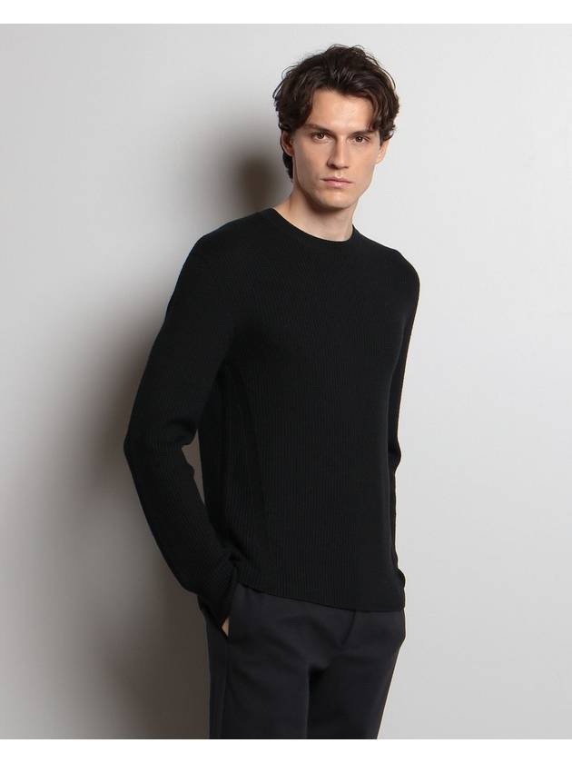 Men's Crew Neck Wool Knit Top Black - THEORY - BALAAN 3