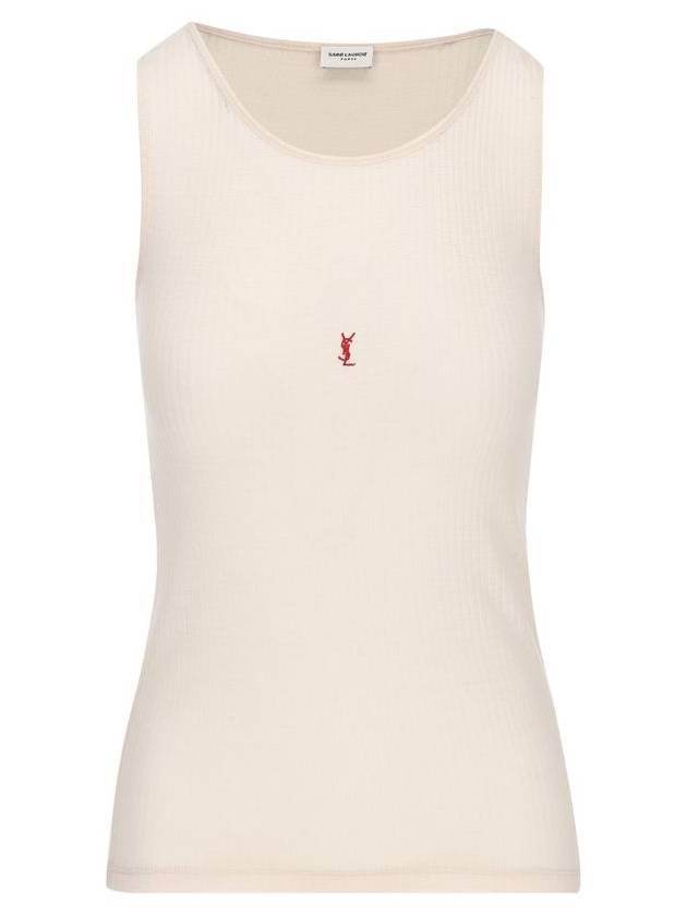 Cassandre Embroidered Logo Wool Sleeveless White - SAINT LAURENT - BALAAN 2