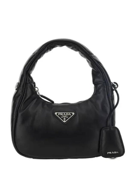 Triangular Logo Soft Padded Nappa Hobo Shoulder Bag Black - PRADA - BALAAN 1