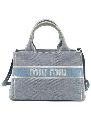 Blue denim jacquard printing logo top handle 2WAY 5BA219 - MIU MIU - BALAAN 1