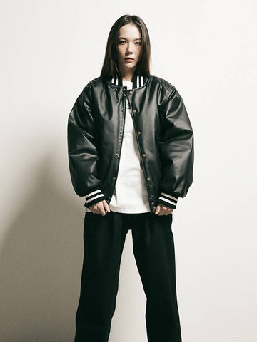 Leather Varsity Jacket Black - FFEFF STUDIO - BALAAN 1