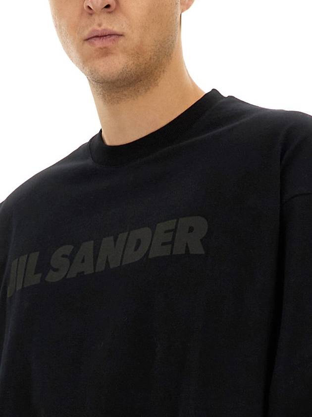 Logo Print Cotton Long Sleeve T-Shirt Black - JIL SANDER - BALAAN 5