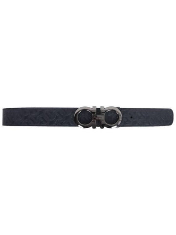 Gancini Reversible Adjustable Leather Belt Navy - SALVATORE FERRAGAMO - BALAAN 1