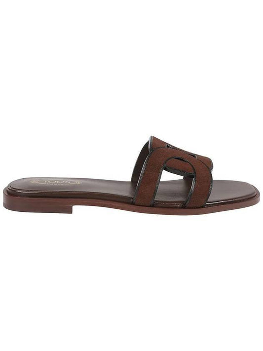 Women's Square Toe Suede Slide Slippers Brown - TOD'S - BALAAN 1