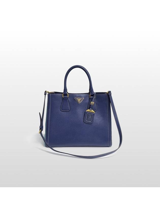 Prada SAFFIANO LUX blue navy two tone color gold logo tote bag and shoulder BN2438 - PRADA - BALAAN 1