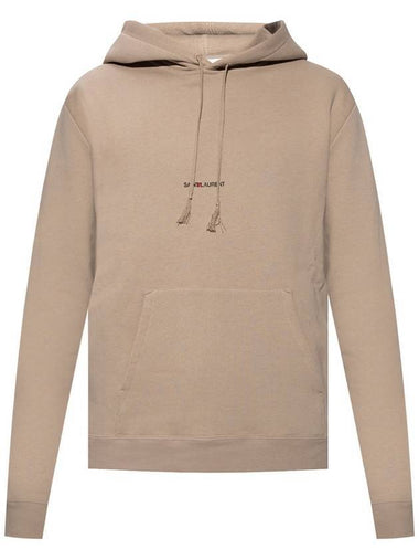 Logo Print Jersey Hoodie Beige - SAINT LAURENT - BALAAN 1