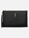 Gold Monogram Document Holder In Matelasse Leather Black - SAINT LAURENT - BALAAN 3