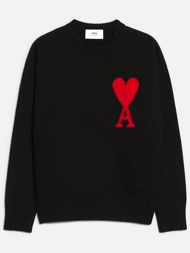 Big Heart Logo Oversized Intarsia Knit Top Black - AMI - BALAAN 3