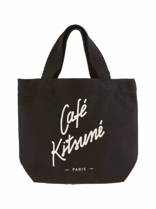 Café Logo Printing Cotton Canvas Small Tote Bag Black - MAISON KITSUNE - BALAAN 1