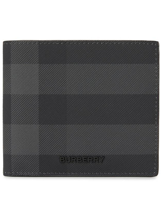 Check And Leather Half Wallet Charcoal - BURBERRY - BALAAN 2
