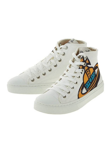 Plimsoll Logo Print Cotton High Top Sneakers White - VIVIENNE WESTWOOD - BALAAN 1