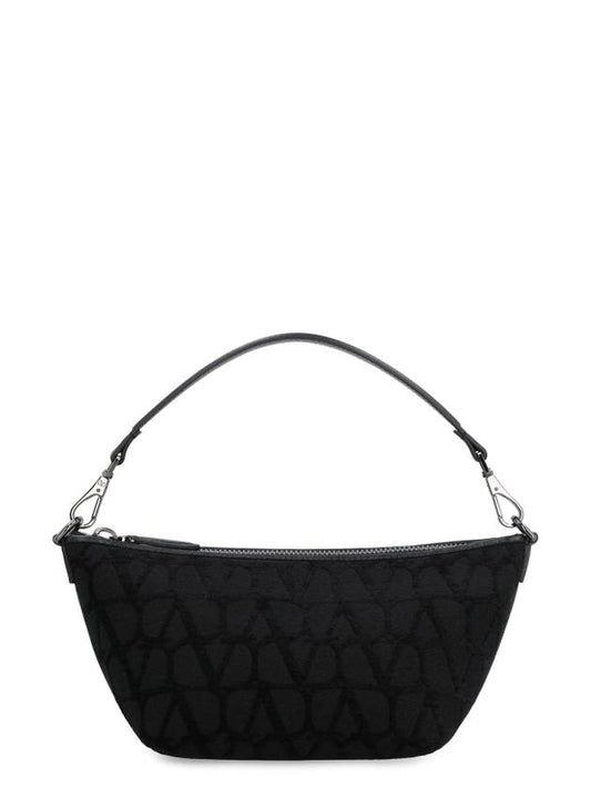 Toile Iconographe Fabric Leather Shoulder Bag Black - VALENTINO - BALAAN 1