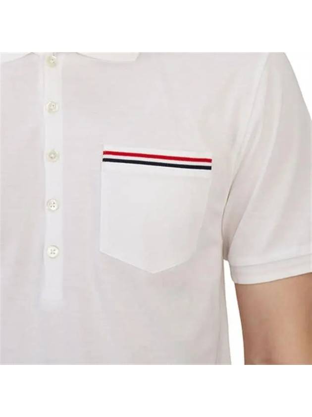 Men's Three Stripes Pocket Mercerized Short Sleeve Polo Shirt White - THOM BROWNE - BALAAN 8