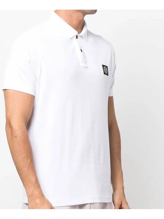 Men's Logo Patch Short Sleeve Cotton Polo Shirt White - STONE ISLAND - BALAAN 4