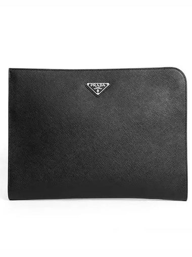 Triangle Logo Saffiano Leather Clutch Black - PRADA - BALAAN 1