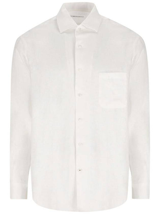 Men's Andre Linen Long Sleeve Shirt Optical White - LORO PIANA - BALAAN 1