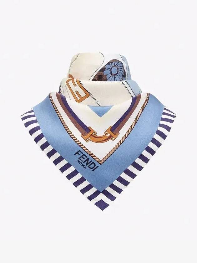 FF Silk Twill Foulard Scarf Light Blue - FENDI - BALAAN 2