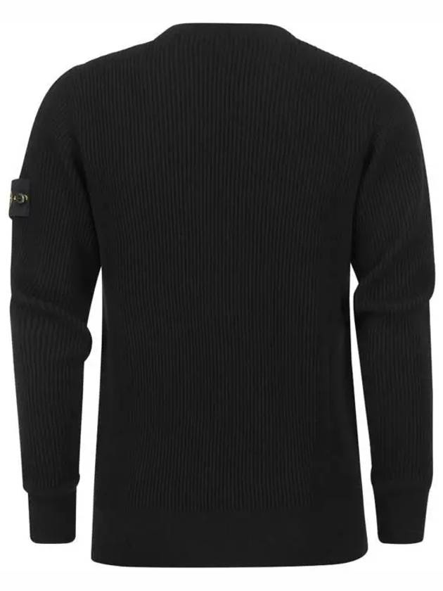 Wappen Patch Crew Neck Ribbed Wool Knit Top Black - STONE ISLAND - BALAAN 3