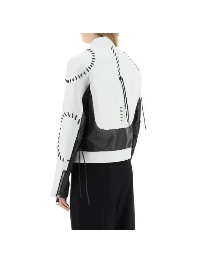 Whipstitch Leather Jacket Black White - CHLOE - BALAAN 4