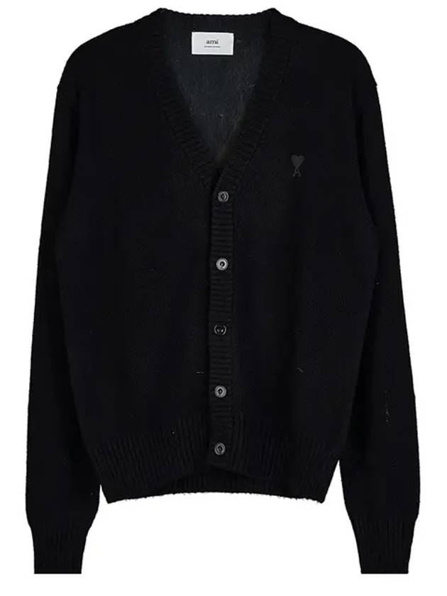 Small Heart Logo V-Neck Cardigan Black - AMI - BALAAN 2