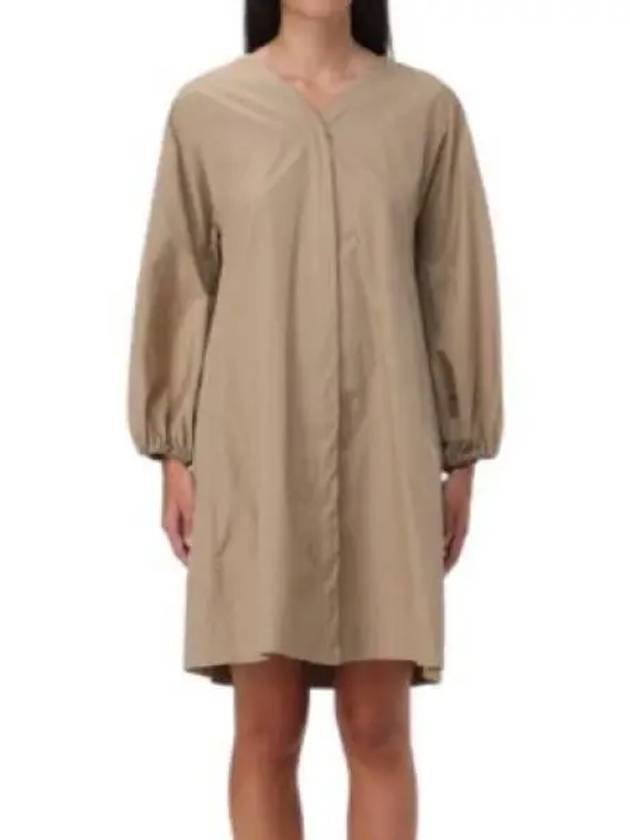 Miki V-Neck Cotton Short Dress Camel - MAX MARA - BALAAN 2