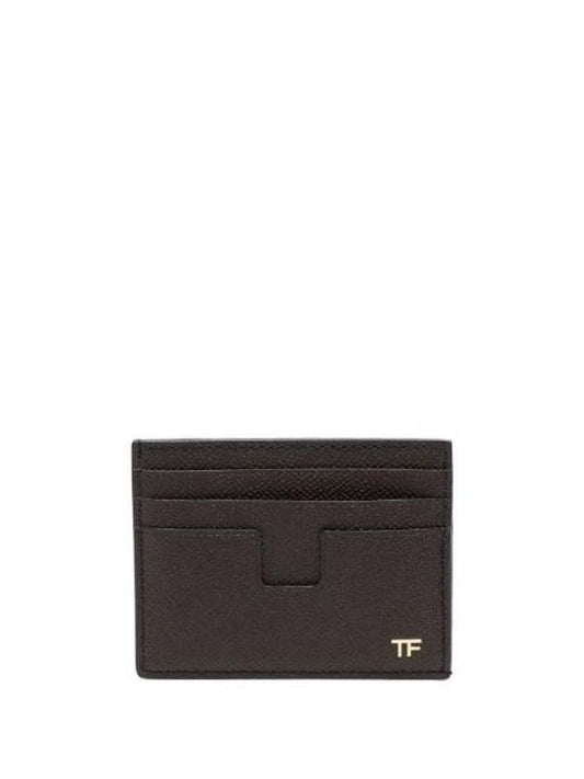 Gold TF Logo Leather Card Wallet Brown - TOM FORD - BALAAN 1