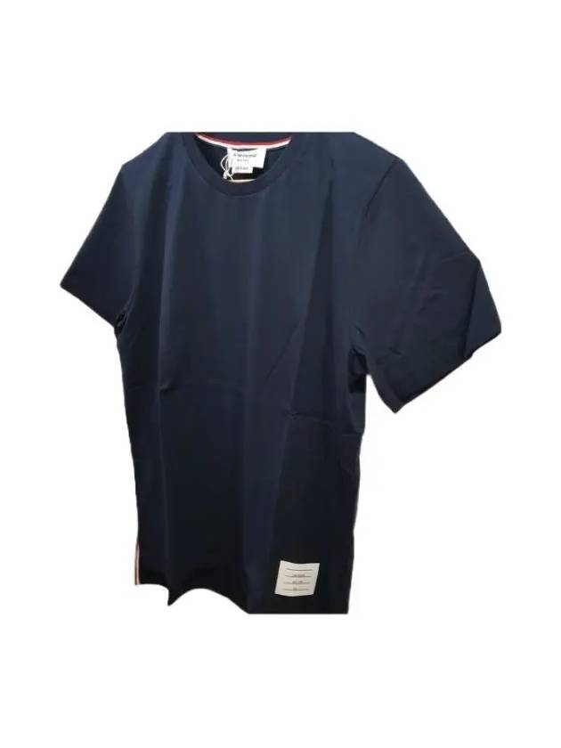 Men's Side Slit Relaxed Short Sleeve T-Shirt Navy - THOM BROWNE - BALAAN 3