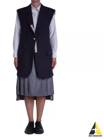 Super Oversized Cassic Sports Long Vest Navy - THOM BROWNE - BALAAN 1