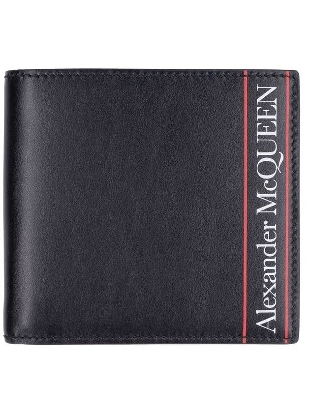 Men's Logo Printed Leather Half Wallet Black - ALEXANDER MCQUEEN - BALAAN.