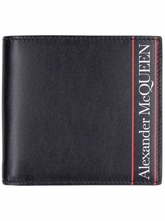 Men's Logo Printed Leather Half Wallet Black - ALEXANDER MCQUEEN - BALAAN.