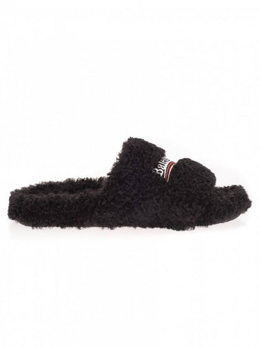 Furry Logo Slippers Black - BALENCIAGA - BALAAN 1