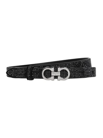 Gancini Crystal Belt Black - SALVATORE FERRAGAMO - BALAAN 1