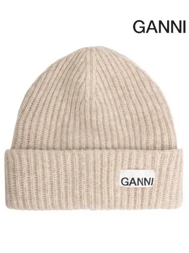 Logo Patch Knit Beanie Sand - GANNI - BALAAN 3