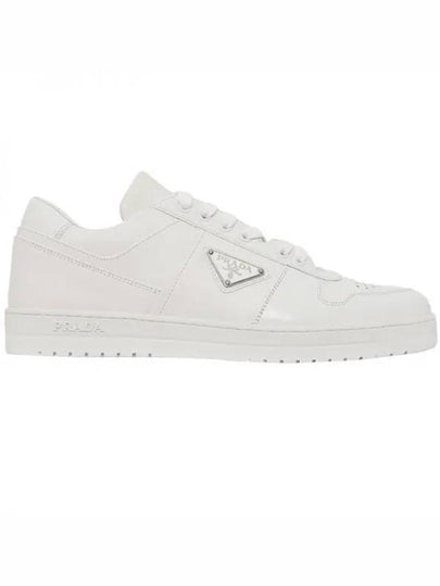 Downtown Triagle Logo Leather Low Top Sneakers White - PRADA - BALAAN 2