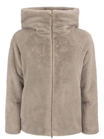 Fur Zip-Up Hoodie Beige - HERNO - BALAAN 1