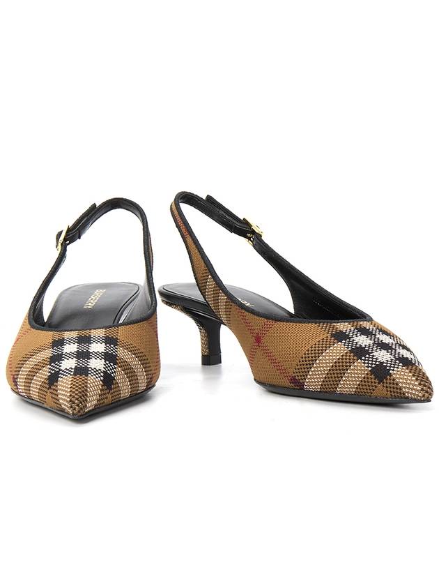 Women's Check Pattern Slingback Heels Brown - BURBERRY - BALAAN 4