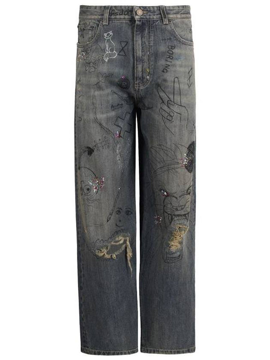 Graffiti loose fit denim pants - BALENCIAGA - BALAAN 1