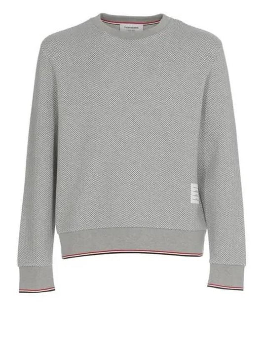 Men's Trimmed Herringbone Cotton Sweatshirt Grey - THOM BROWNE - BALAAN 2