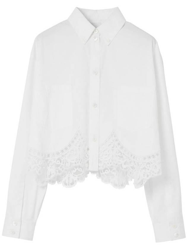 Women's Macrame Lace Hem Cropped Cotton Shirt Uptic White - BURBERRY - BALAAN 1